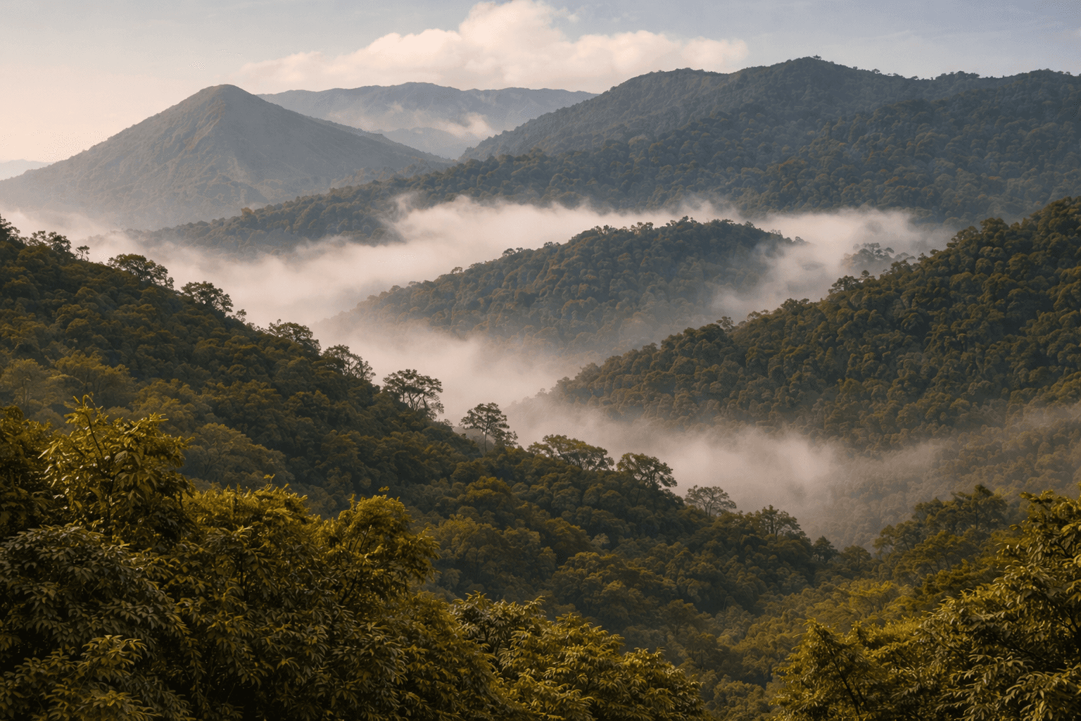 Paisaje de montañas y cafetales en Veracruz